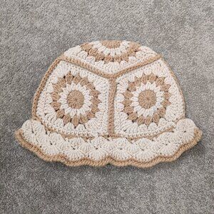 Women's Multicolor Crochet Bucket Hat Summer Beach Cream Cottagecore Bohemian